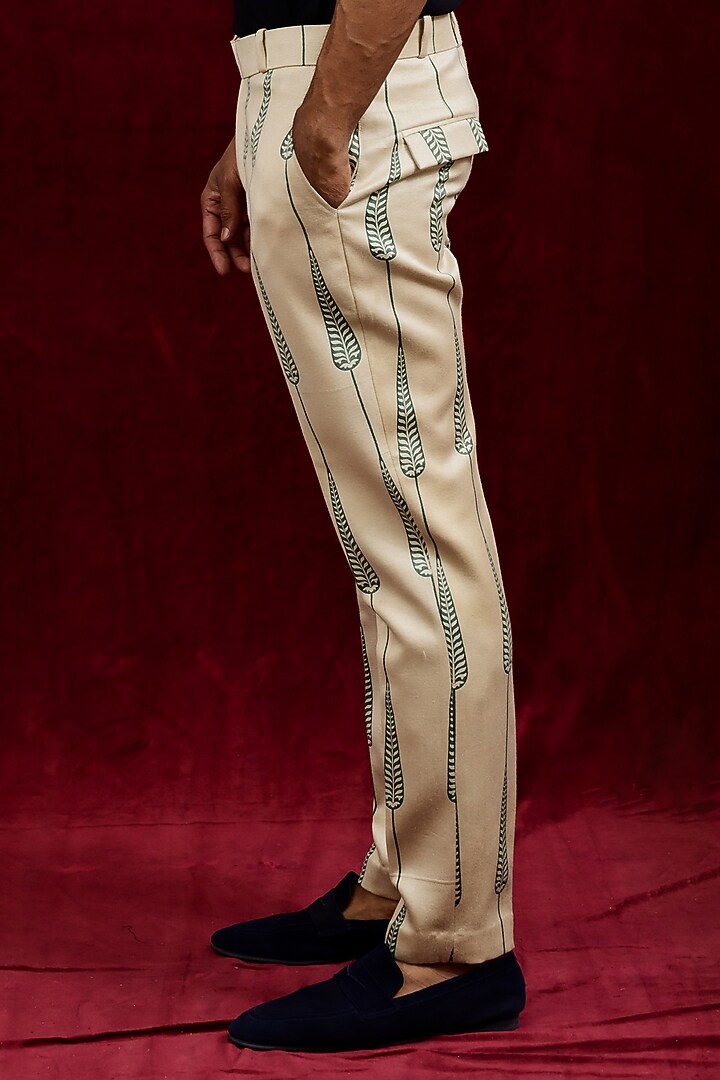 Ivory & Olive Modal Silk Hand Painted Trousers by Gaurav Katta at Pernia's Pop Up Shop