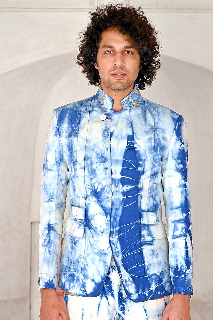 Indigo Embroidered Wedding Bandhgala Set by Gaurav Katta at Pernia's Pop Up Shop
