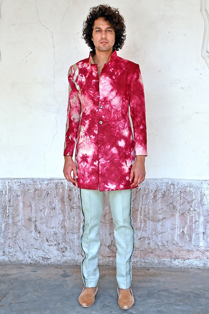 Fuchsia Dip-Dyed Indo-Western Set by Gaurav Katta