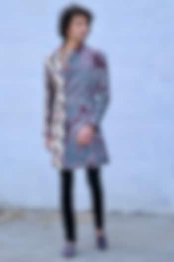 Steel & Fuchsia Dip-Dyed Indo-Western Set by Gaurav Katta