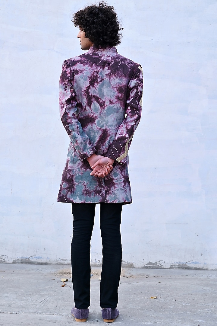 Steel & Fuchsia Dip-Dyed Indo-Western Set by Gaurav Katta at Pernia's Pop Up Shop