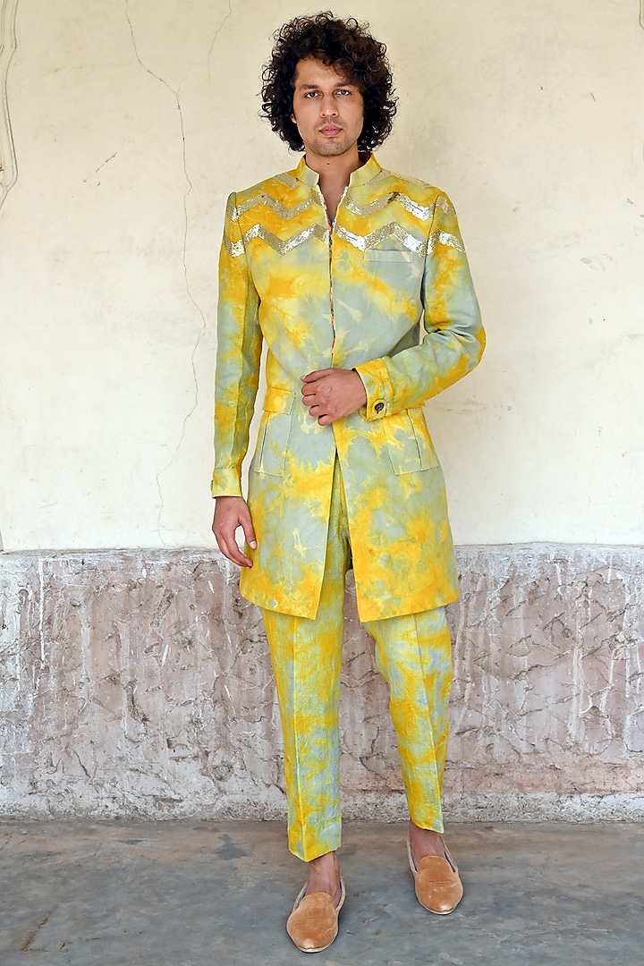 Haldi Embellished Indo-Western Set by Gaurav Katta