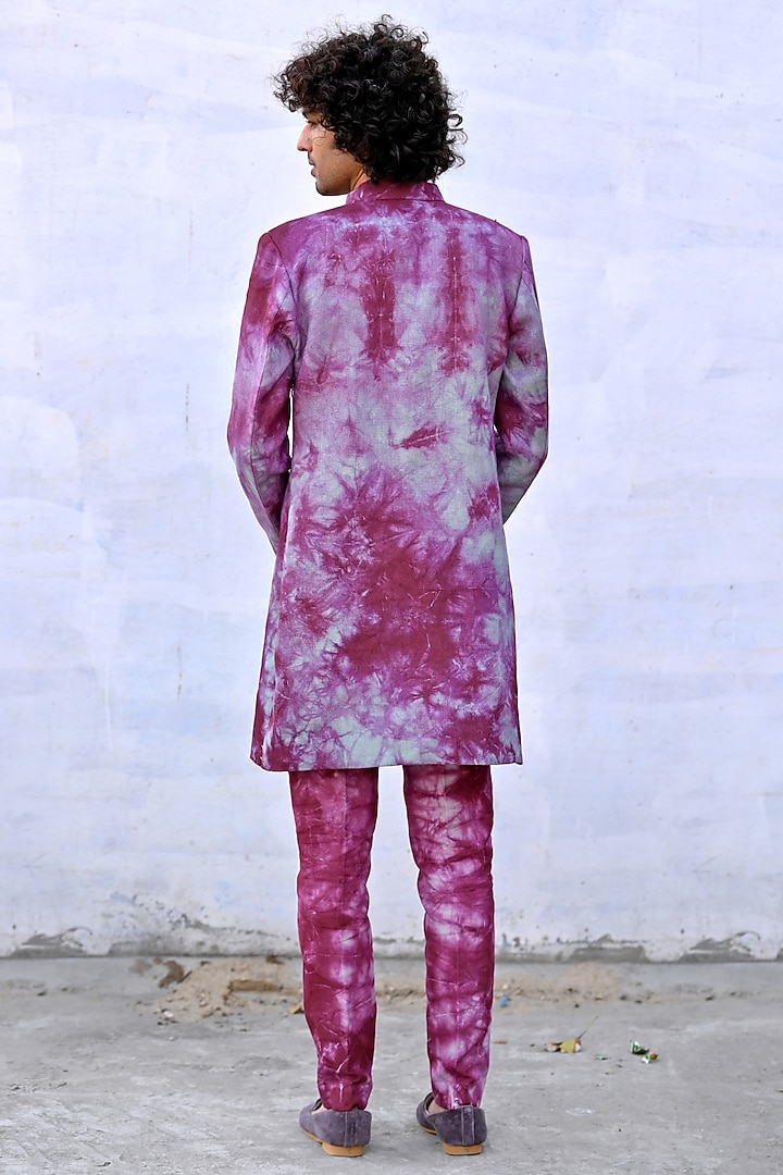 Steel & Fuchsia Dip-Dyed Indo-Western Set by Gaurav Katta at Pernia's Pop Up Shop