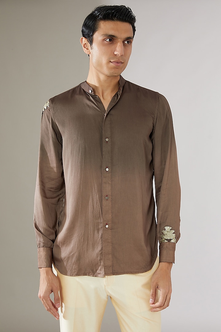 Brown Modal Silk Ombre Shirt by Gaurav Katta