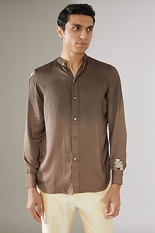 Brown Modal Silk Ombre Shirt by Gaurav Katta