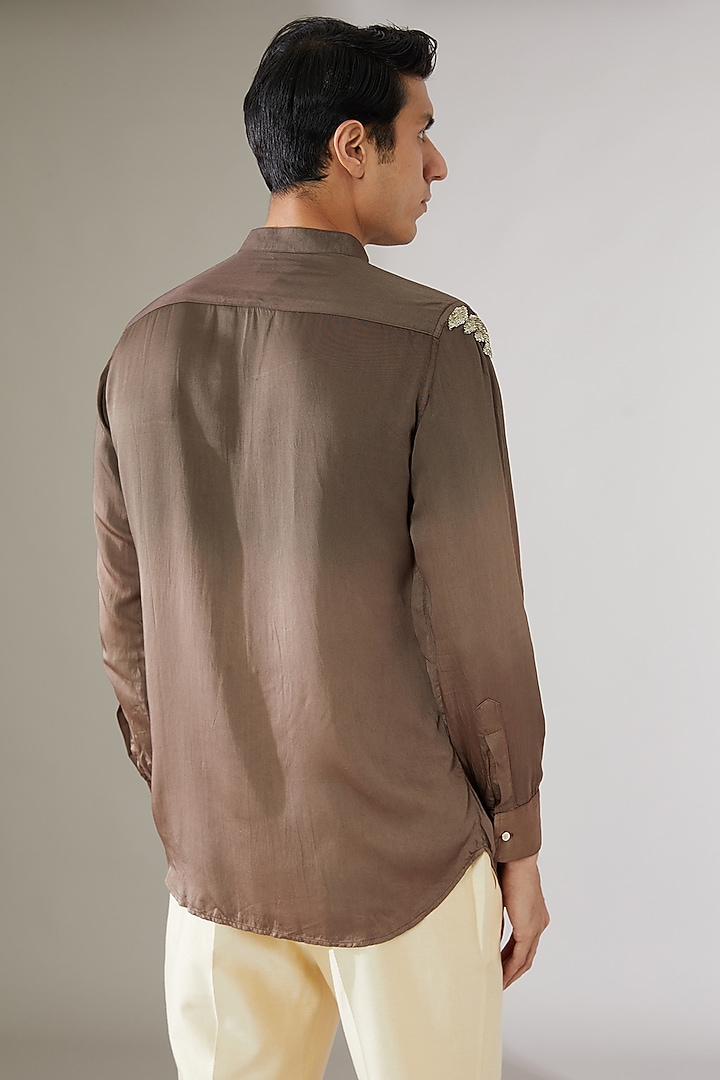 Brown Modal Silk Ombre Party Wear Shirt by Gaurav Katta at Pernia's Pop Up Shop