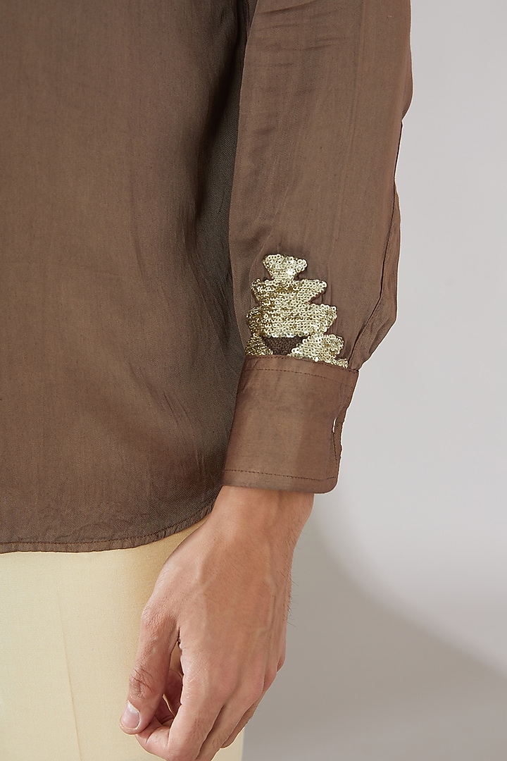 Brown Modal Silk Ombre Party Wear Shirt by Gaurav Katta at Pernia's Pop Up Shop