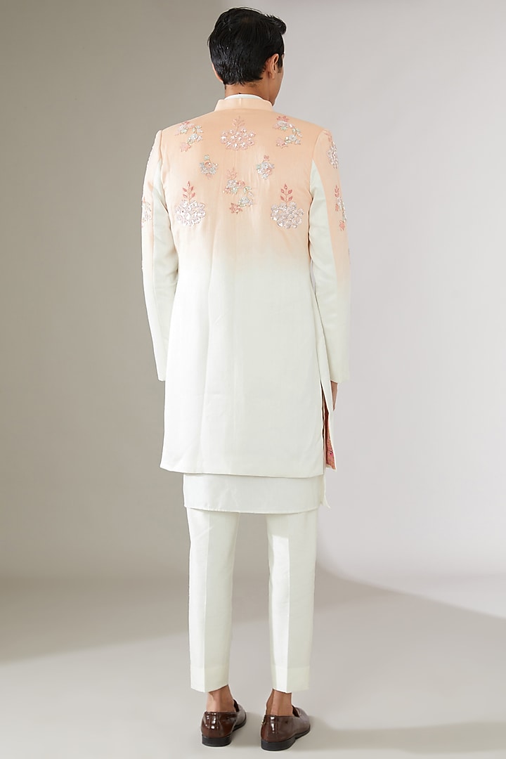 Peach & Off-White Italian Cotton Ombre Wedding Indowestern Set by Gaurav Katta at Pernia's Pop Up Shop