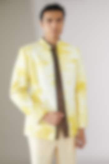 Yellow Italian Cotton Tie-Dye Indowestern Jacket by Gaurav Katta