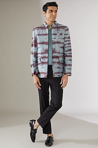 Blue Italian Cotton Tie-Dye Indowestern Jacket by Gaurav Katta