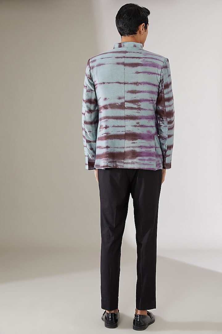 Blue Italian Cotton Tie-Dye Wedding Indowestern Jacket by Gaurav Katta at Pernia's Pop Up Shop