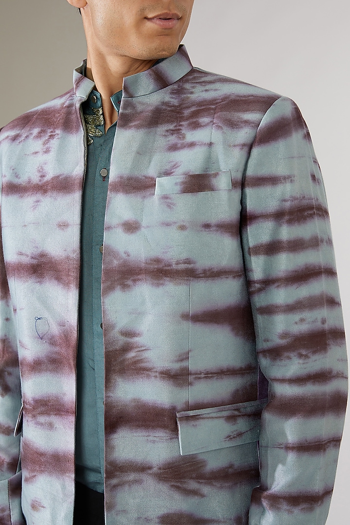 Blue Italian Cotton Tie-Dye Wedding Indowestern Jacket by Gaurav Katta at Pernia's Pop Up Shop