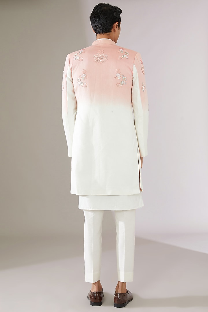 Pink & Off-White Italian Cotton Ombre Wedding Indowestern Set by Gaurav Katta at Pernia's Pop Up Shop