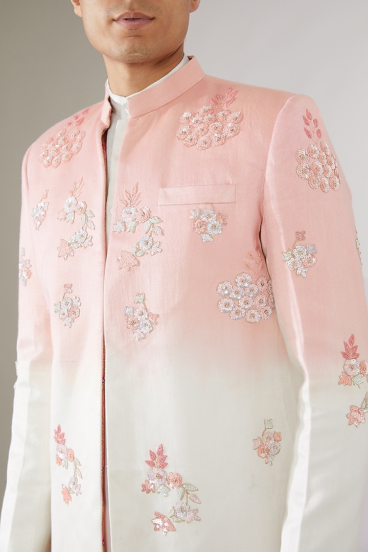 Pink & Off-White Italian Cotton Ombre Wedding Indowestern Set by Gaurav Katta at Pernia's Pop Up Shop