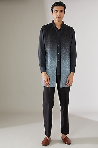 Black Silk Ombre Indowestern Jacket by Gaurav Katta