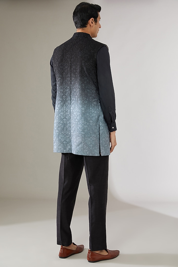 Black Silk Ombre Wedding Indowestern Jacket by Gaurav Katta at Pernia's Pop Up Shop