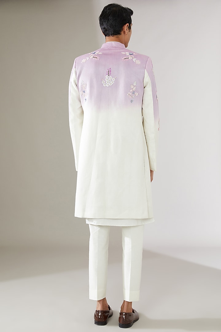 Lilac & White Italian Cotton Ombre Wedding Indowestern Jacket by Gaurav Katta at Pernia's Pop Up Shop