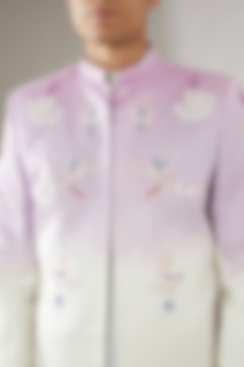 Lilac & White Italian Cotton Ombre Indowestern Jacket by Gaurav Katta