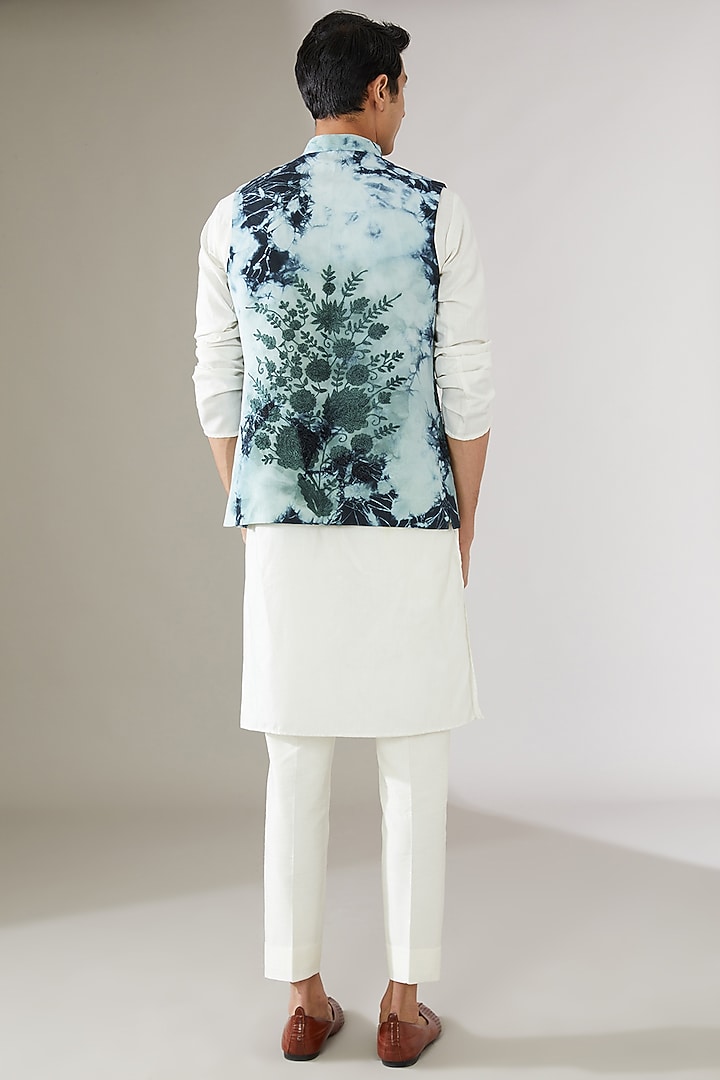 Blue Linen Tie-Dye Indowestern Jacket by Gaurav Katta at Pernia's Pop Up Shop