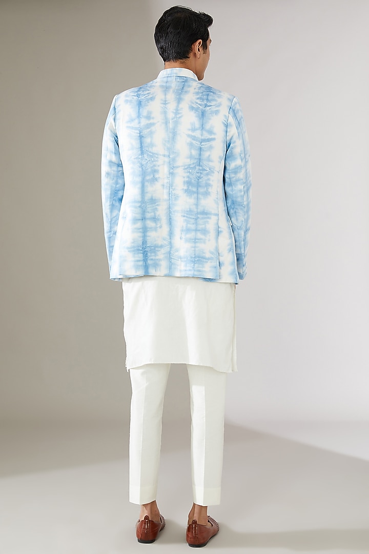 Blue Italian Cotton Tie-Dye Wedding Indowestern Jacket by Gaurav Katta at Pernia's Pop Up Shop