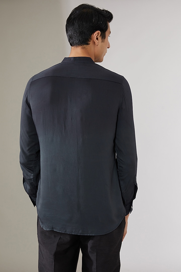 Black Modal Silk Party Wear Shirt by Gaurav Katta at Pernia's Pop Up Shop