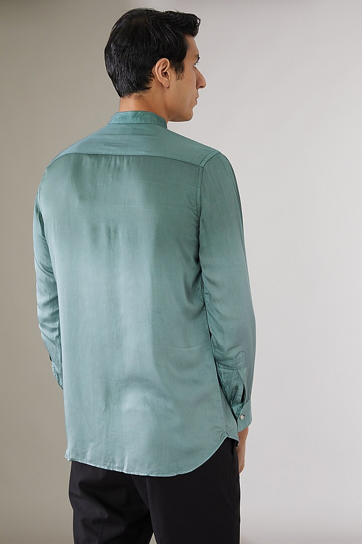 Blue Modal Silk Ombre Shirt by Gaurav Katta