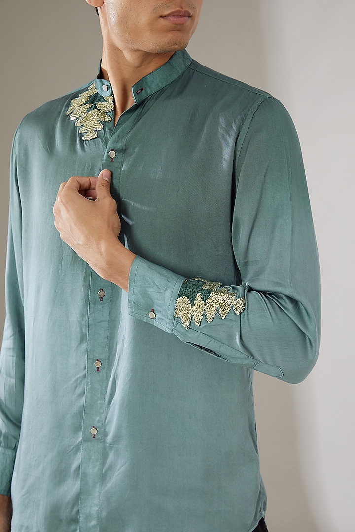 Blue Modal Silk Ombre Party Wear Shirt by Gaurav Katta at Pernia's Pop Up Shop