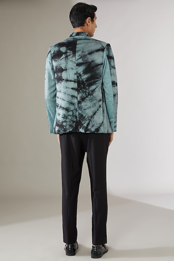 Blue Italian Cotton Tie-Dye Wedding Indowestern Jacket by Gaurav Katta at Pernia's Pop Up Shop