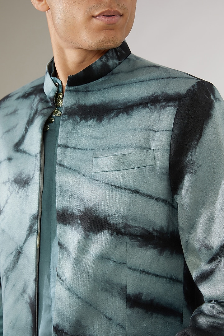 Blue Italian Cotton Tie-Dye Wedding Indowestern Jacket by Gaurav Katta at Pernia's Pop Up Shop