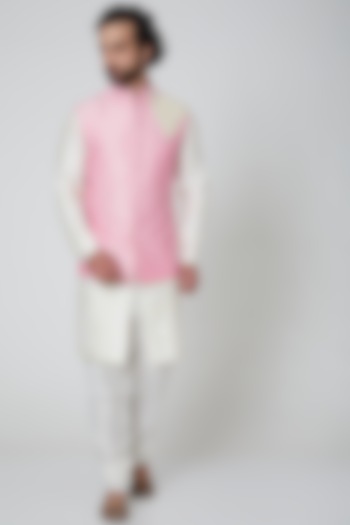 Blush Pink Embroidered Nehru Jacket by Gaurav Katta