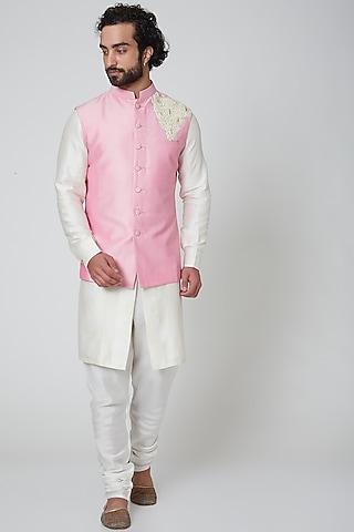 Blush Pink Embroidered Nehru Jacket by Gaurav Katta