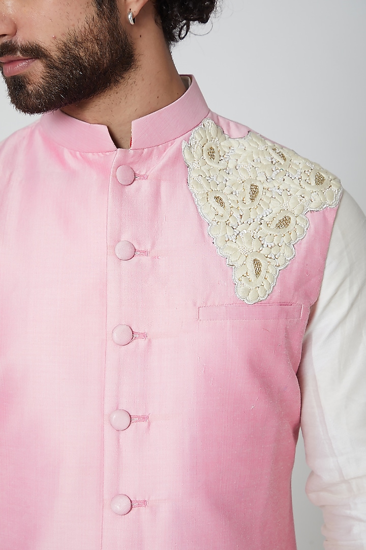 Blush Pink Embroidered Nehru Jacket by Gaurav Katta at Pernia's Pop Up Shop