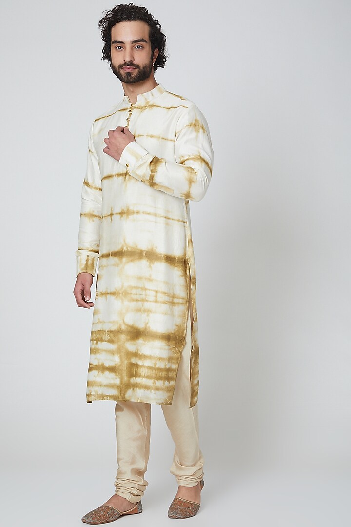 Beige & Green Printed Kurta by Gaurav Katta