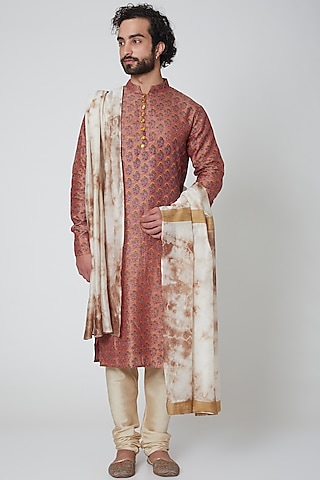 White & Brown Printed Stole by Gaurav Katta