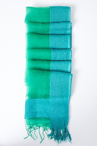 Turquoise & Green Net Stole by Gaurav Katta