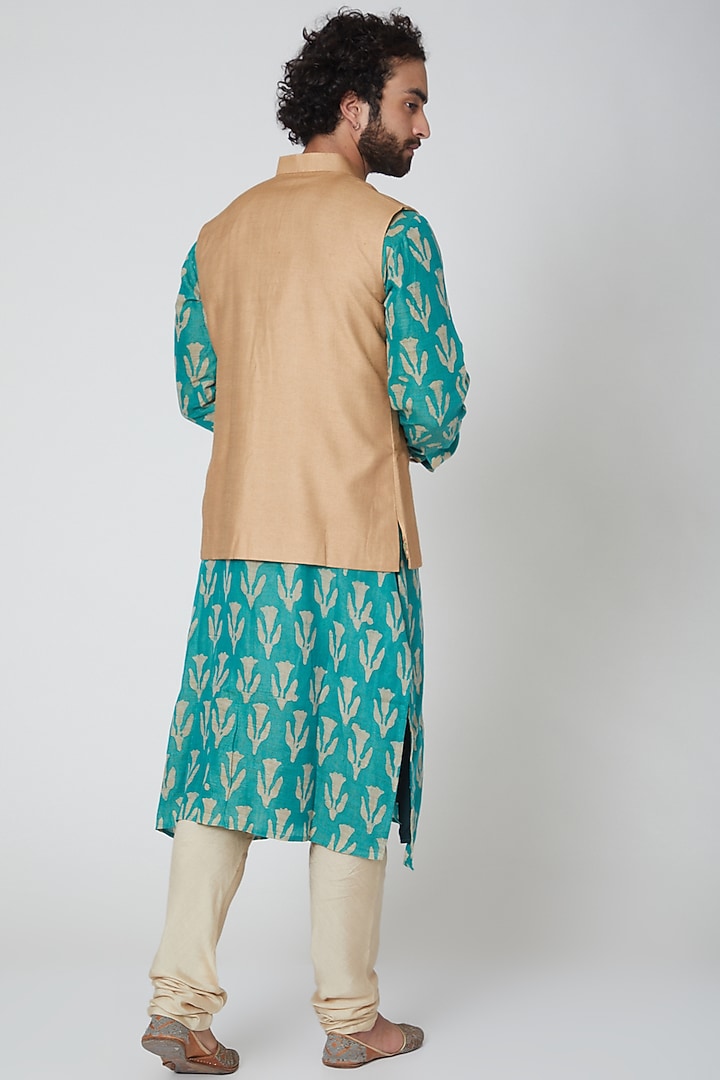 Beige Silk Nehru Jacket by Gaurav Katta at Pernia's Pop Up Shop