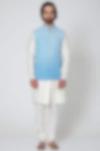 Sky Blue Cotton Nehru Jacket by Gaurav Katta at Pernia's Pop Up Shop
