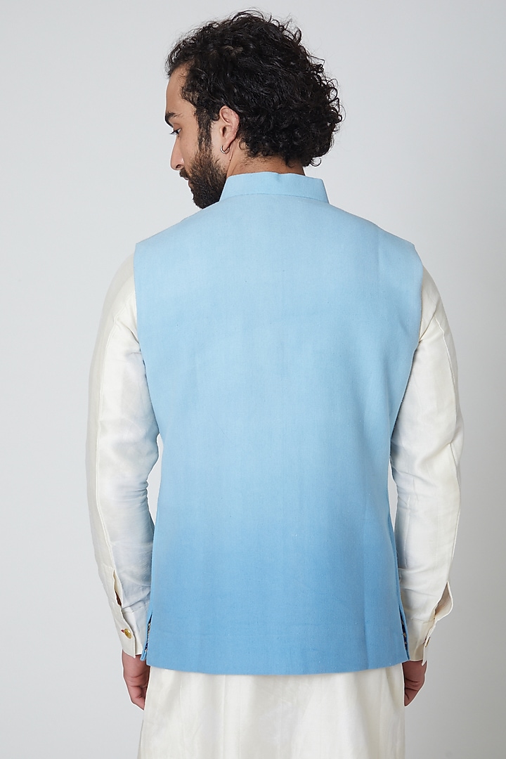 Sky Blue Cotton Nehru Jacket by Gaurav Katta at Pernia's Pop Up Shop