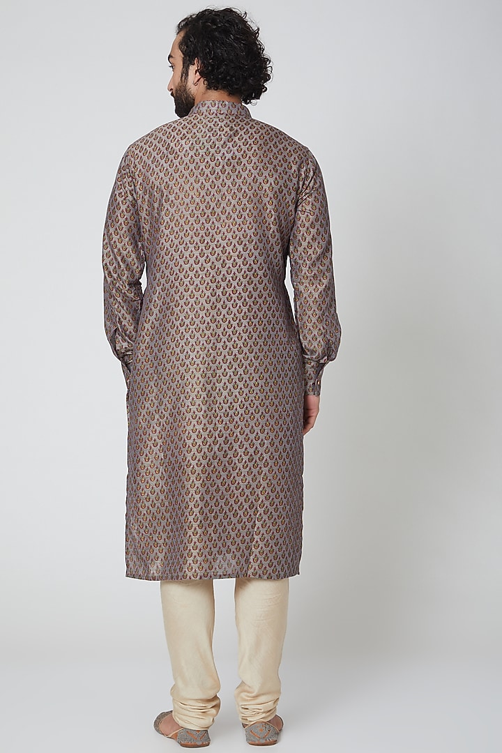 Grey Hand Block Printed Kurta by Gaurav Katta at Pernia's Pop Up Shop