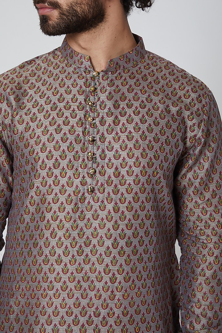 Grey Hand Block Printed Kurta by Gaurav Katta at Pernia's Pop Up Shop
