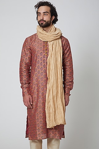 Beige Cotton Silk Crush Stole by Gaurav Katta