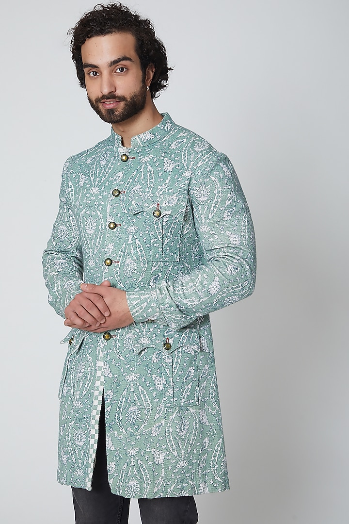 Mint Green Printed Kurta by Gaurav Katta at Pernia's Pop Up Shop