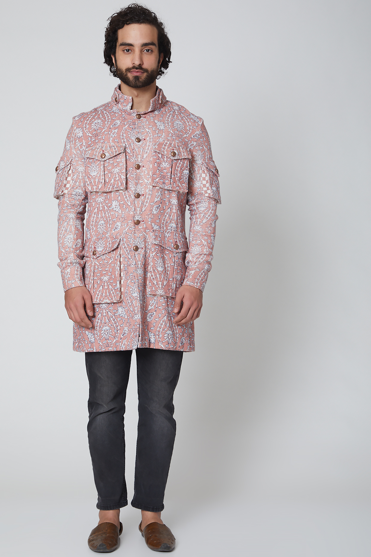 Peach Twill Cotton Hand Block Printed Kurta by Gaurav Katta at Pernia's Pop Up Shop