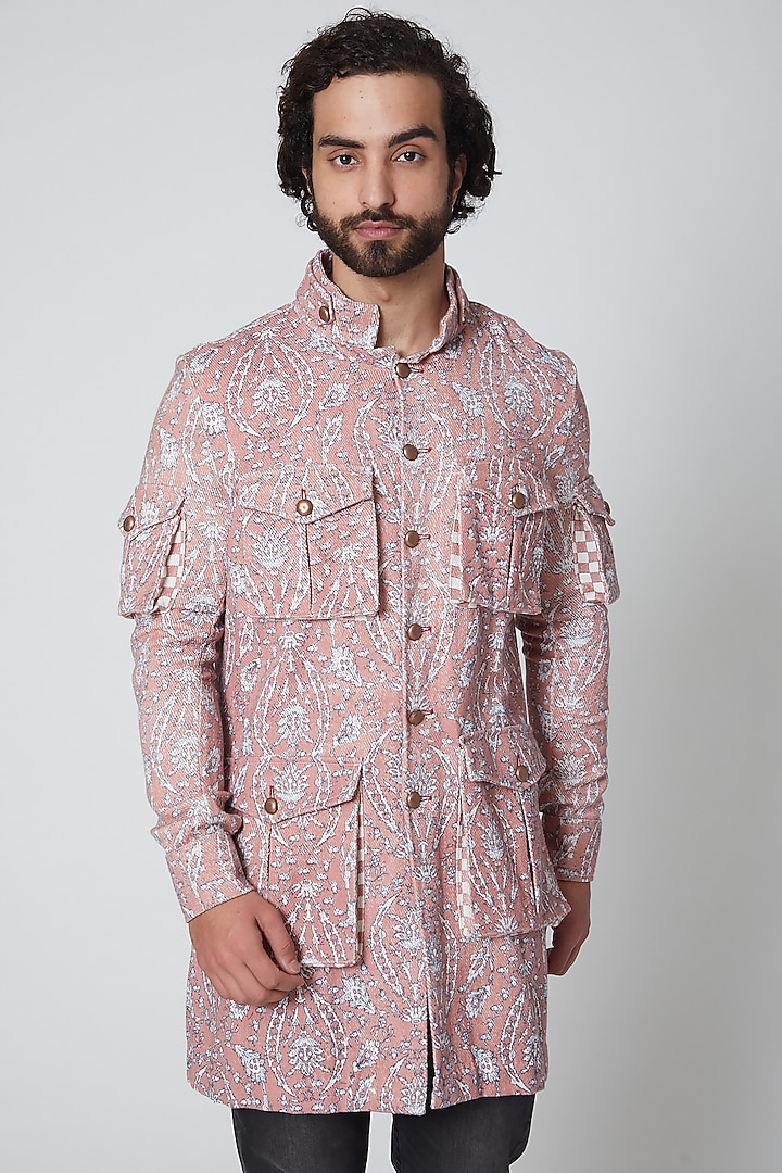 Peach Twill Cotton Hand Block Printed Kurta by Gaurav Katta at Pernia's Pop Up Shop
