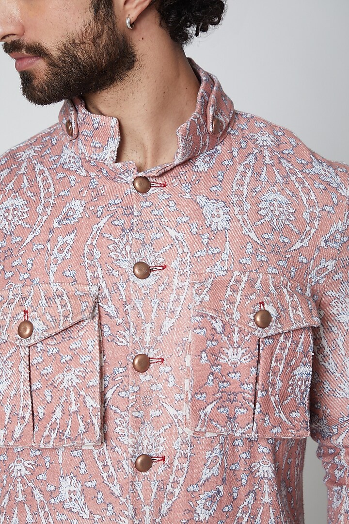 Peach Twill Cotton Hand Block Printed Kurta by Gaurav Katta at Pernia's Pop Up Shop