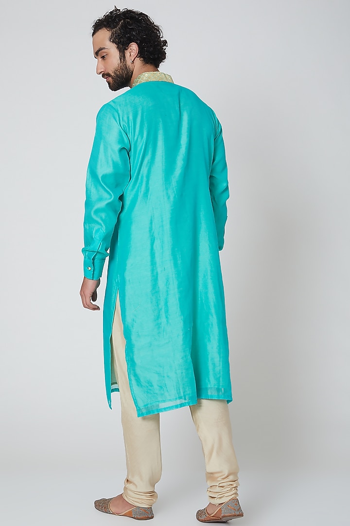 Turquoise Chanderi Kurta by Gaurav Katta at Pernia's Pop Up Shop