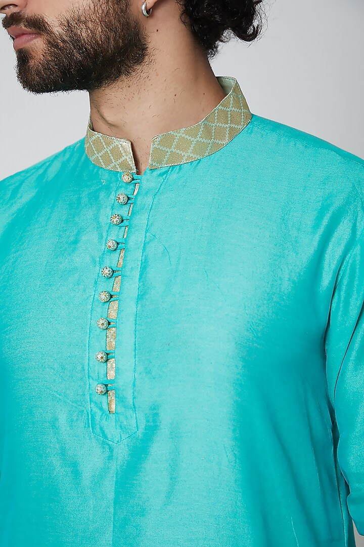 Turquoise Chanderi Kurta by Gaurav Katta at Pernia's Pop Up Shop