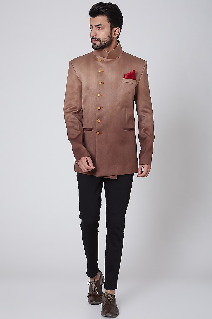 Copper Italian Cotton Bandhgala Jacket by Gaurav Katta