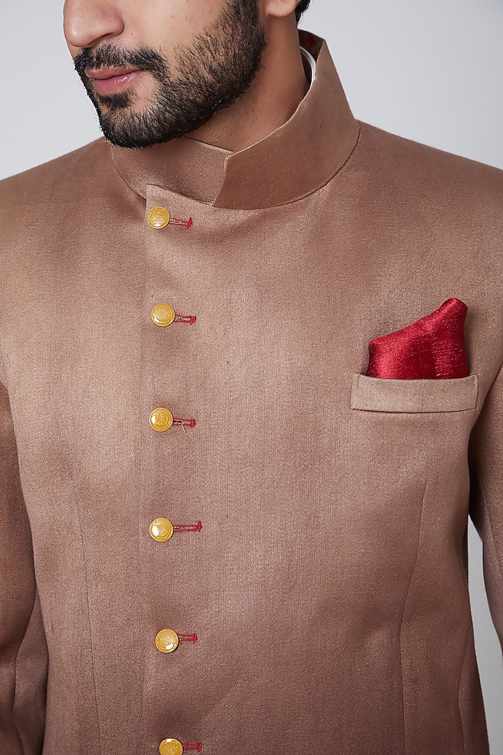 Copper Italian Cotton Wedding Bandhgala Jacket by Gaurav Katta at Pernia's Pop Up Shop