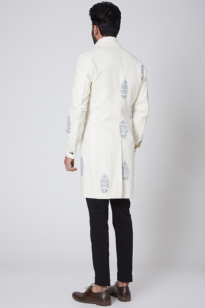 White Printed Lapel Wedding Shirt by Gaurav Katta at Pernia's Pop Up Shop